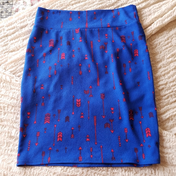 LuLaRoe Dresses & Skirts - LuLaroe Cassie Pencil Skirt Bright Blue Red Arrows